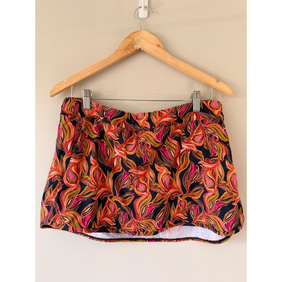 Garnet Hill Womens Pink Orange Tropical Leaf Print Swim Skirt Size 12 RN102816